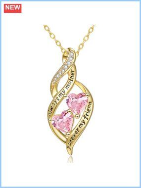 14K Gold Toned Infinity Double Heart Birthstone Pendant Necklace